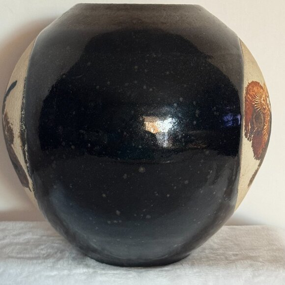 Studio Art Pottery Vase 8" Orb Sphere Shaped Brown Glazed Vtg RARE - Picture 11 of 16